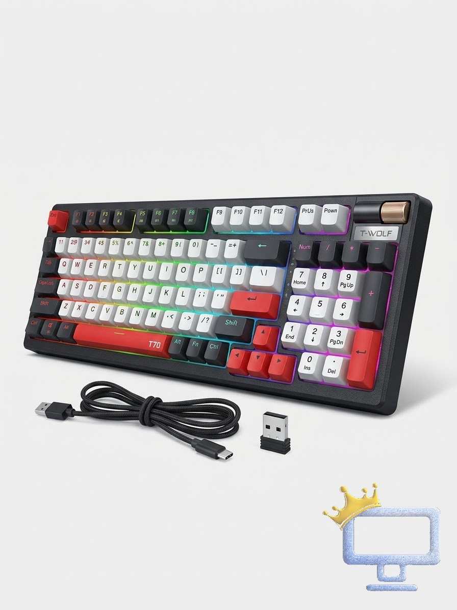 T-WOLF Wireless T70 RGB Gaming Keyboard – USB Wired