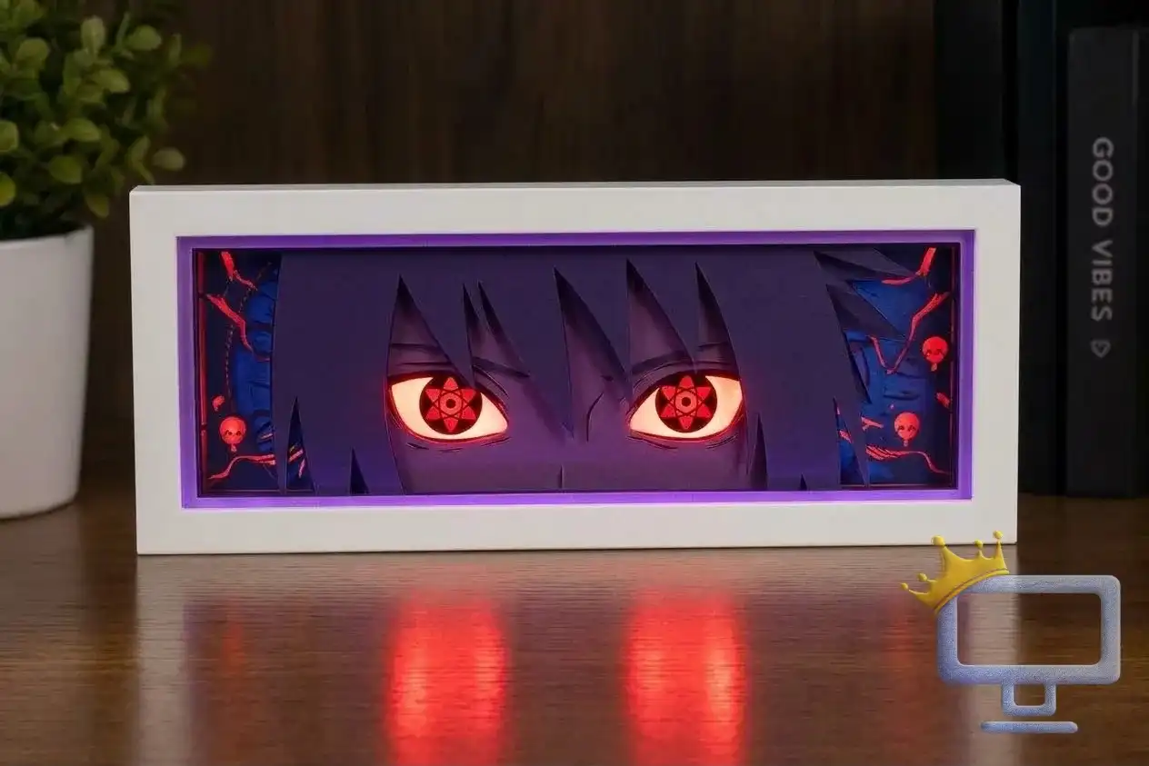 Anime LED Shadow Box Lamp – Glowing Red Eyes 3D Decorative Light